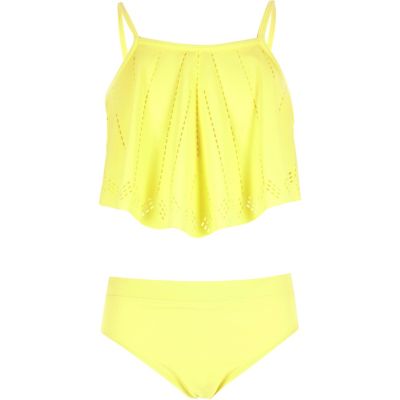 Girls yellow laser cut bikini